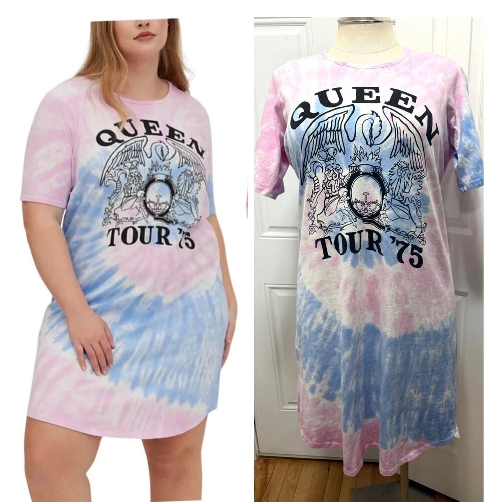 Torrid 1 (1X 14/16) Queen Rock Concert Tour Tie Dye Long Tunic T Shirt Dress